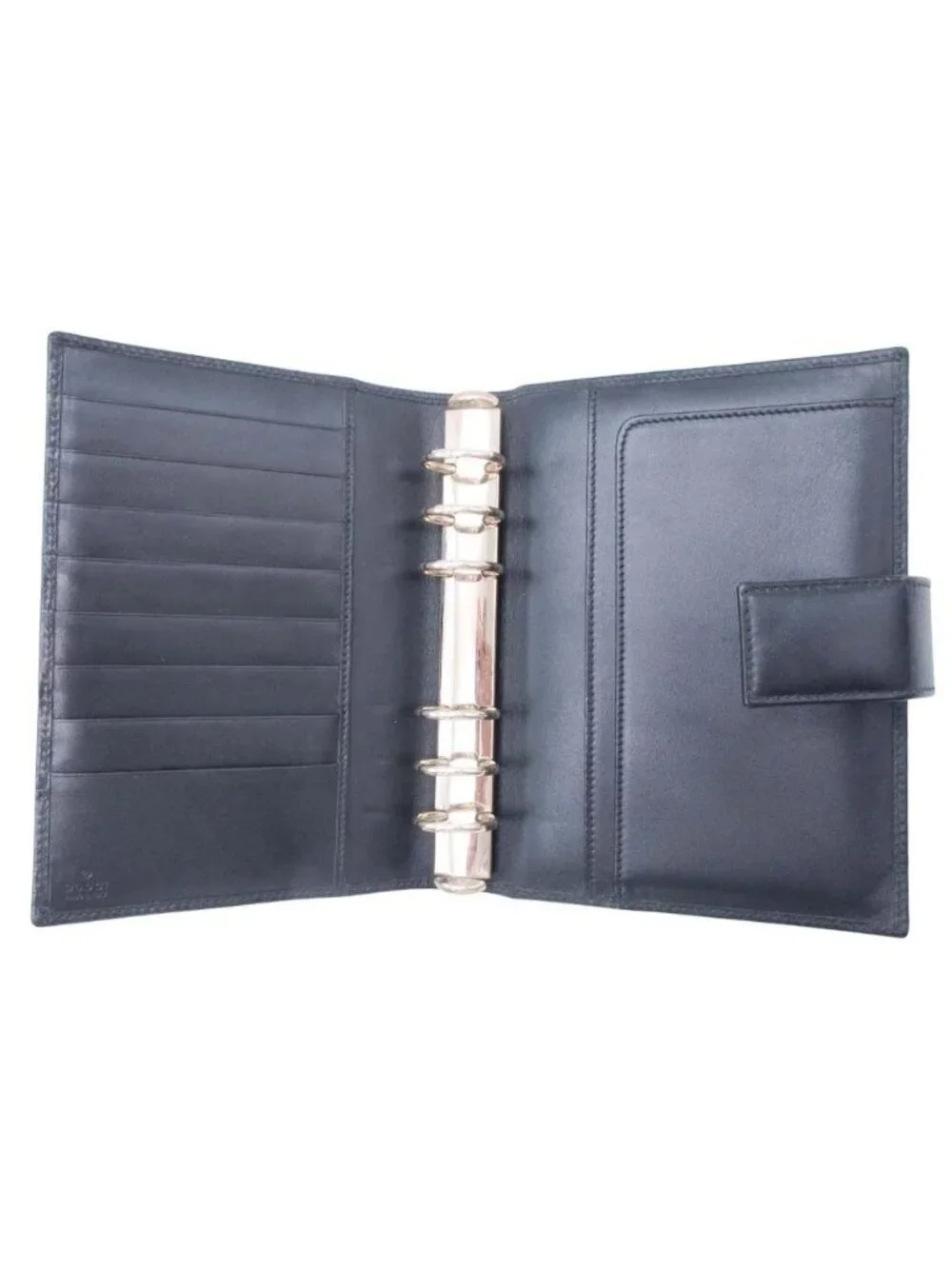 Gucci GG Guccissima Agenda Notebook Cover Holder Six Hole Ring Binder Note Black